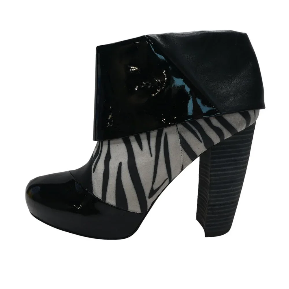 Matt Bernson Special Project Triad Zebra Patent Leather Foldover Heeled Boots